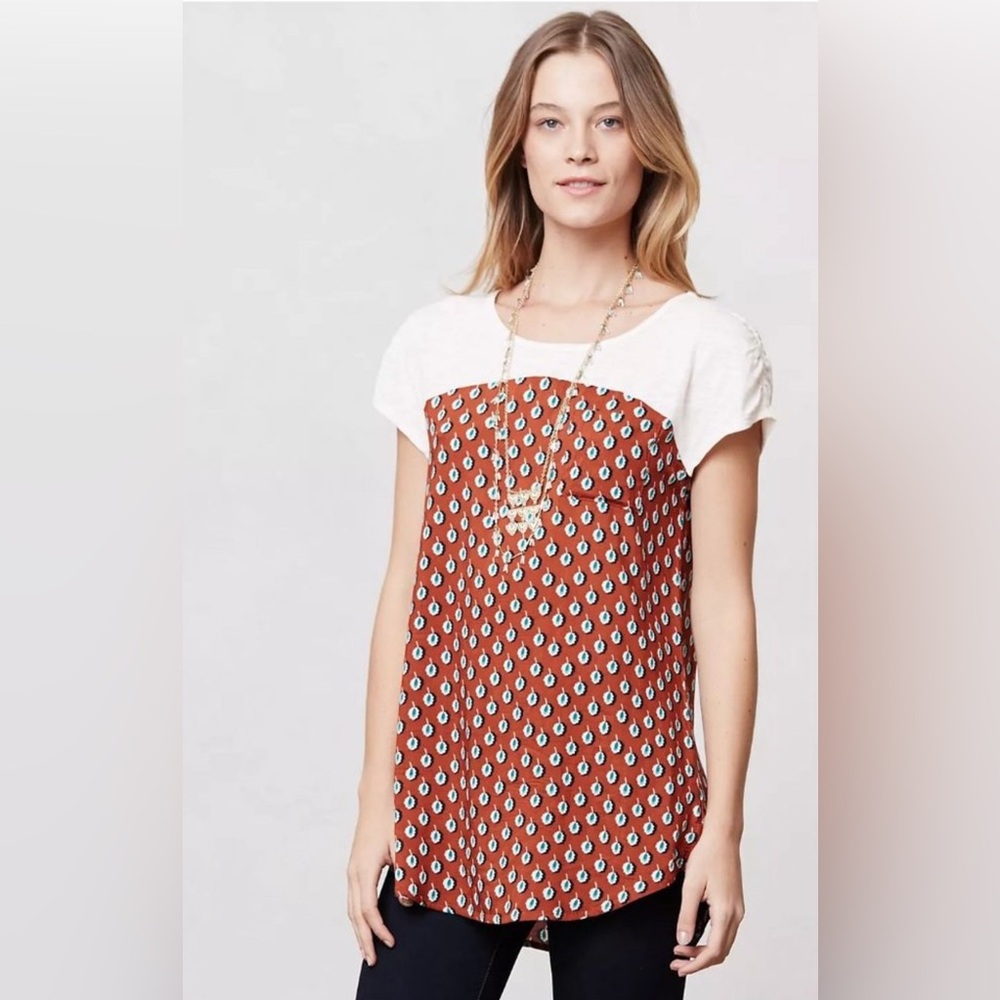 Anthropologie, Meadow Rue Pattern Drop, Cap Short Sleeve Top Size Medium